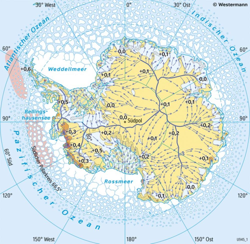 Bild der Karte Antarktis - Dynamik des Eisschilds - Erde - Rezenter Klimawandel