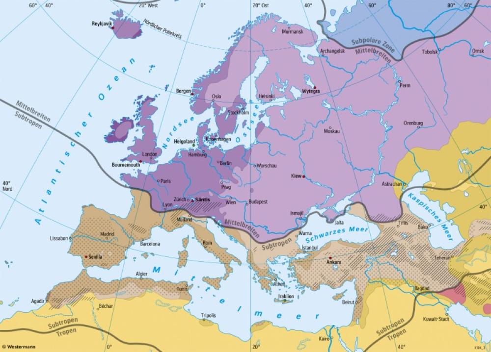 Bild der Karte Europa - Klimazonen - Europa - Klima
