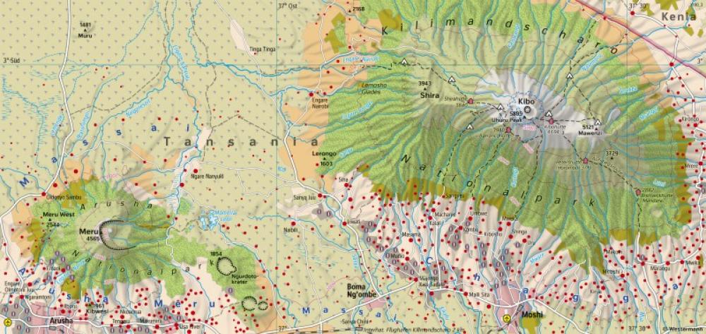 Bild der Karte Kilimandscharo/Meru - Natur- und Kulturlandschaft - Afrika - Ökozonale Landnutzung