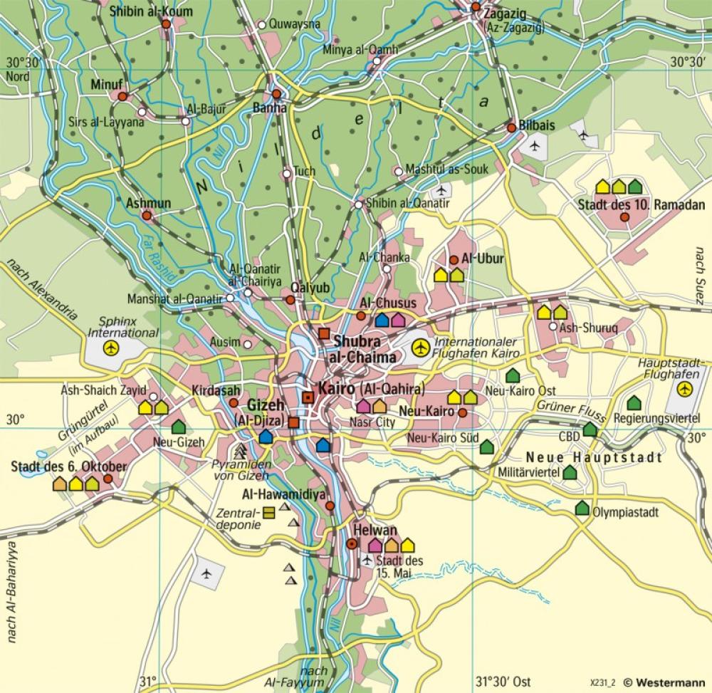 Bild der Karte Kairo (Ägypten) - Stadtwachstum - Afrika - Bevölkerung und Wirtschaft