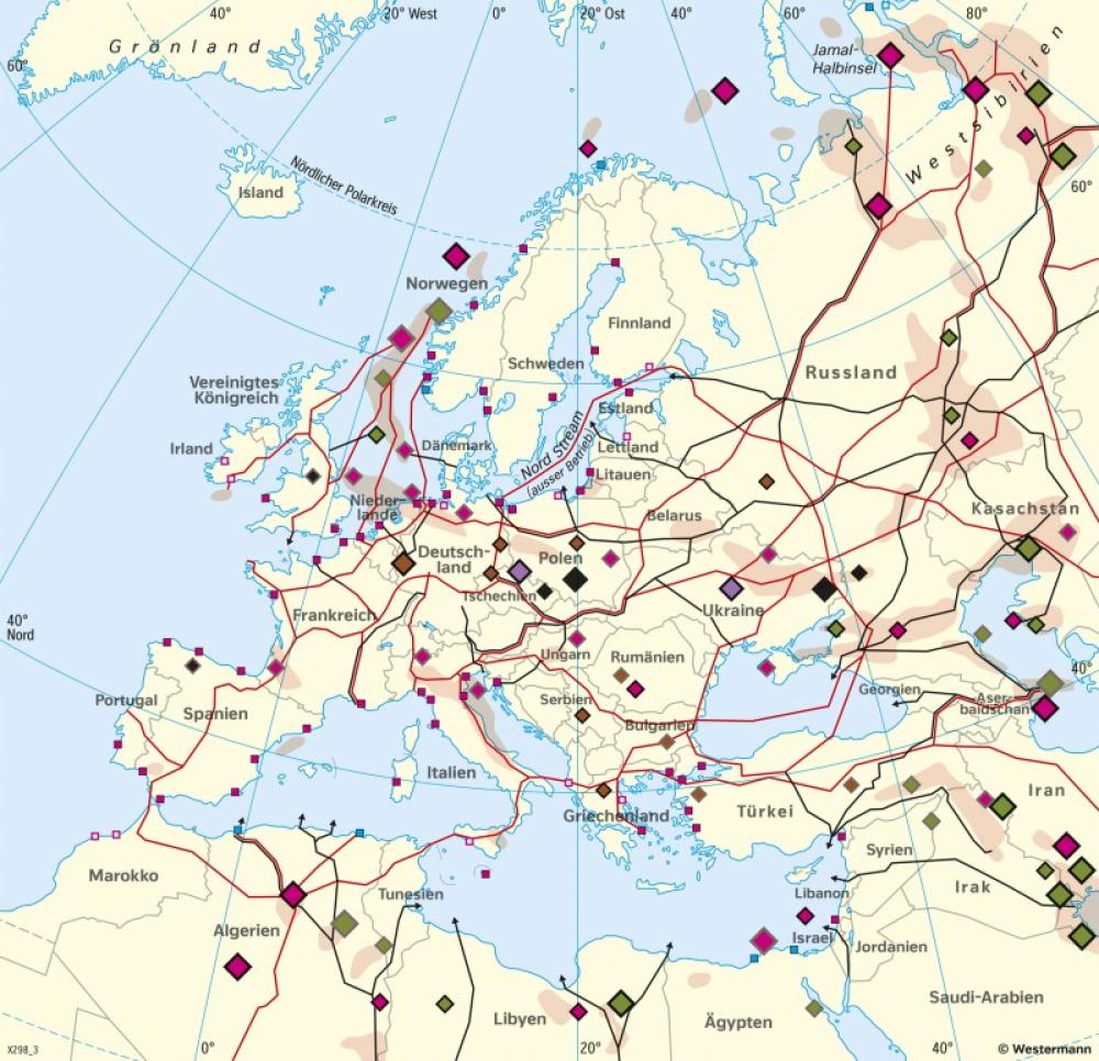 Bild der Karte Europa - Fossile Energierohstoffe - Europa - Energie