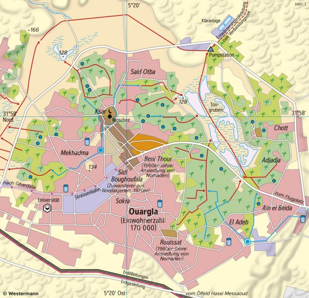 Bild der Karte Ouargla (Sahara) - Brunnenoase - Afrika - Ökozonale Landnutzung