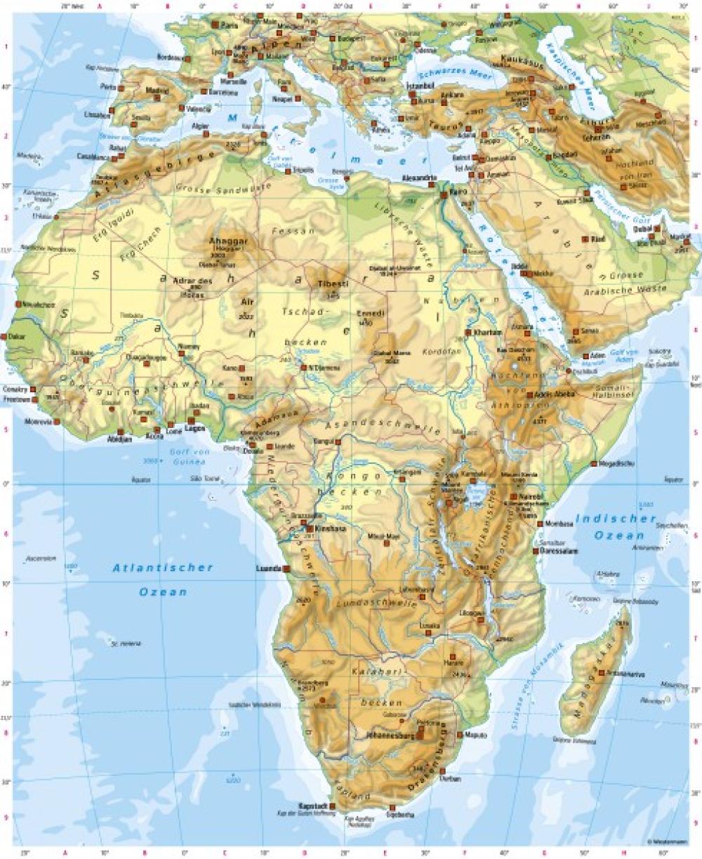Bild der Karte Afrika - Physische Übersicht - Afrika - Staaten und physische Übersicht