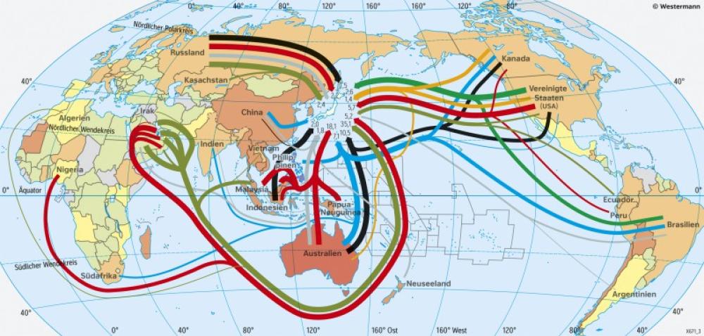 Bild der Karte Erde - Rohstoffimporte Japans - Erde - Welthandel