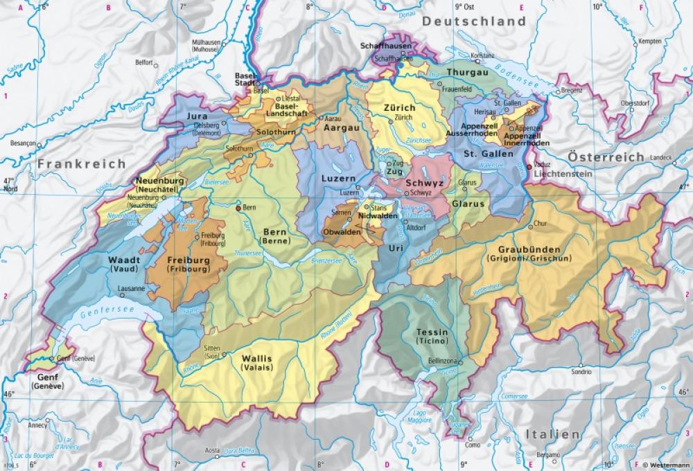 Bild der Karte Schweiz - Heutige kantonale Gliederung - Schweiz - Territoriale Entwicklung