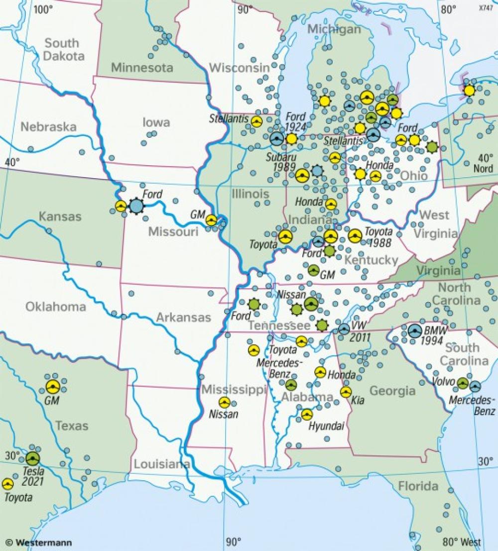 Bild der Karte Auto Alley - Motorfahrzeugbau - Vereinigte Staaten von Amerika (USA) - Wirtschaft