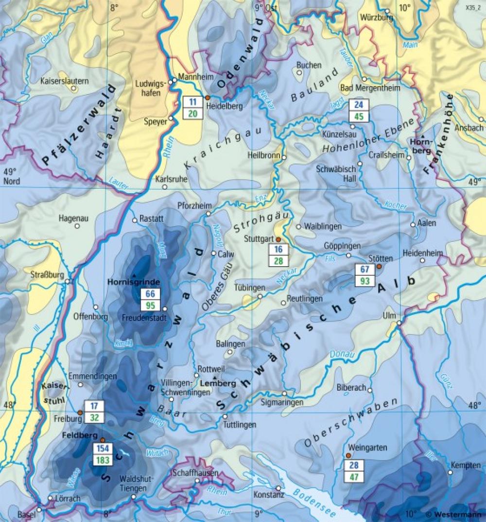 Bild der Karte Baden-Württemberg - Niederschläge im Jahr - Baden-W&#252;rttemberg - Landwirtschaft und Klima