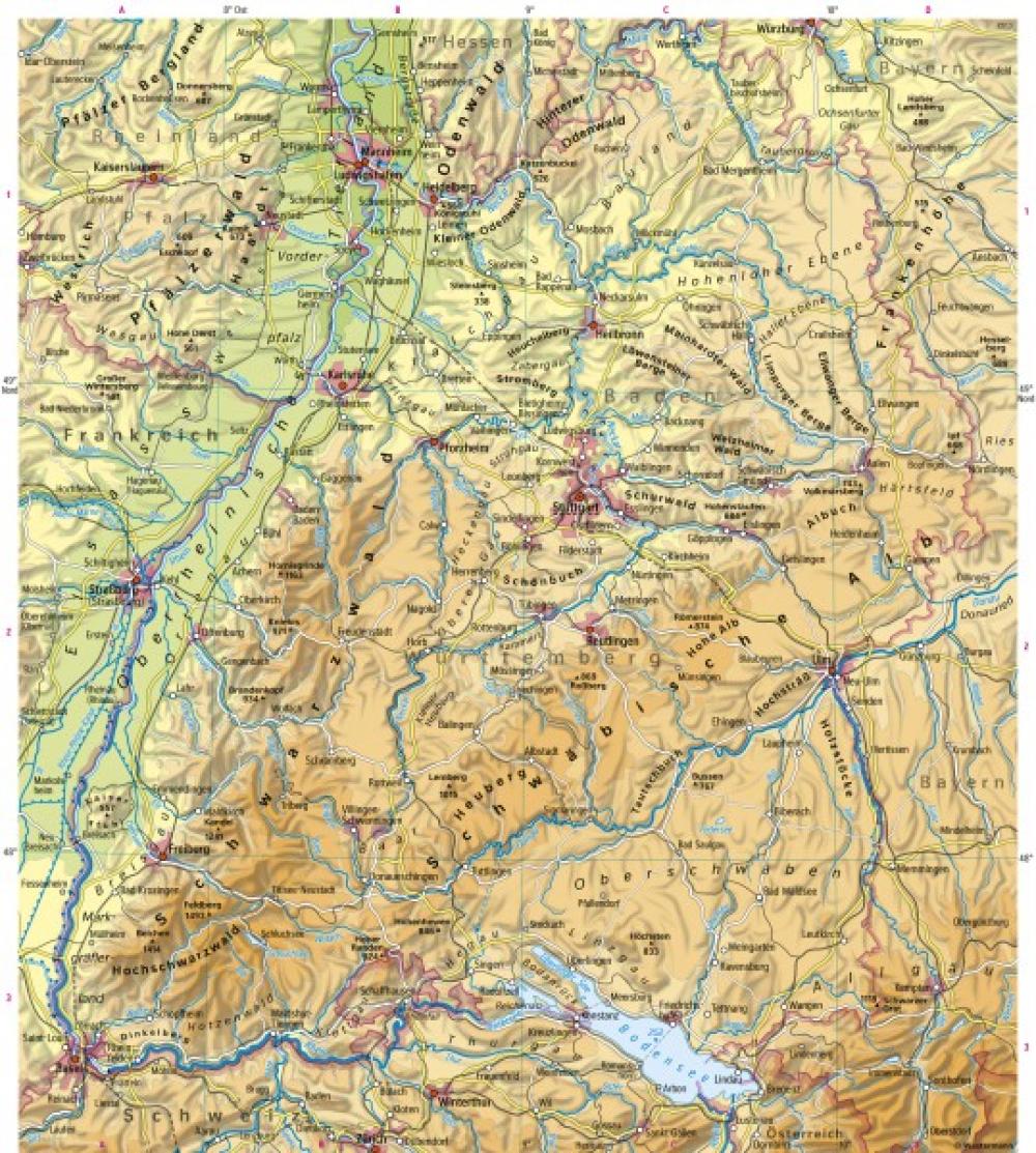 Bild der Karte Baden-Württemberg - Physische Übersicht - Baden-W&#252;rttemberg - Physische &#220;bersicht