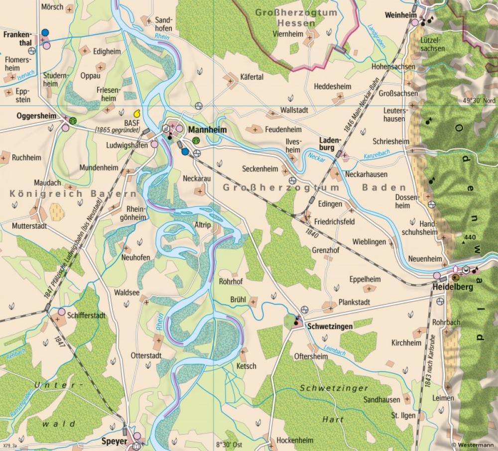 Bild der Karte Rhein-Neckar-Region - Entwicklung - um 1850 - Rhein-Neckar-Region - Landschaftswandel
