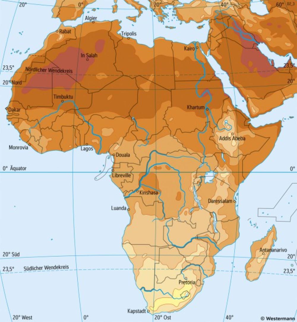 Bild der Karte Afrika - Temperaturen im Juli - Afrika - Landwirtschaft und Klima