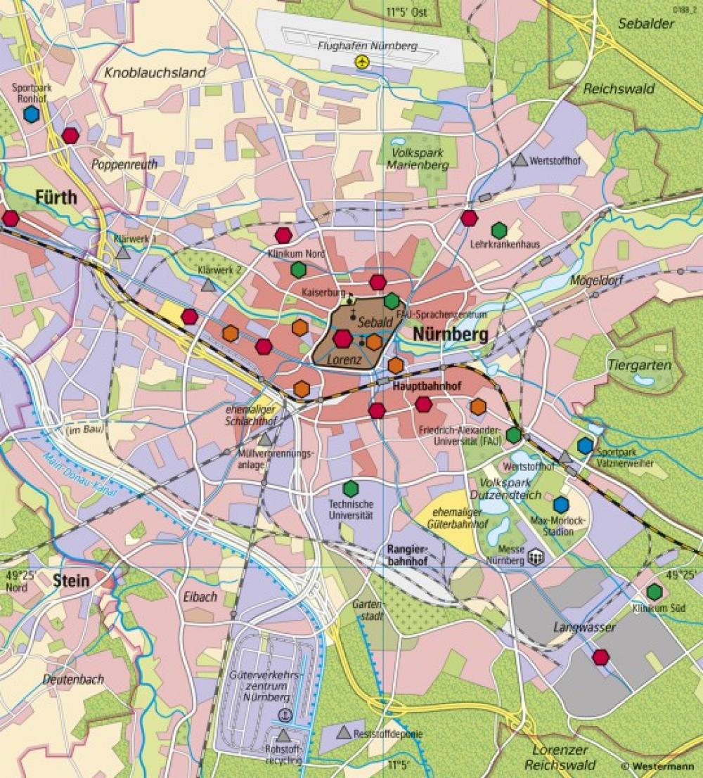 Bild der Karte Nürnberg (Bayern) - Strukturen einer Großstadt - Deutschland - Bev&#246;lkerung und St&#228;dte