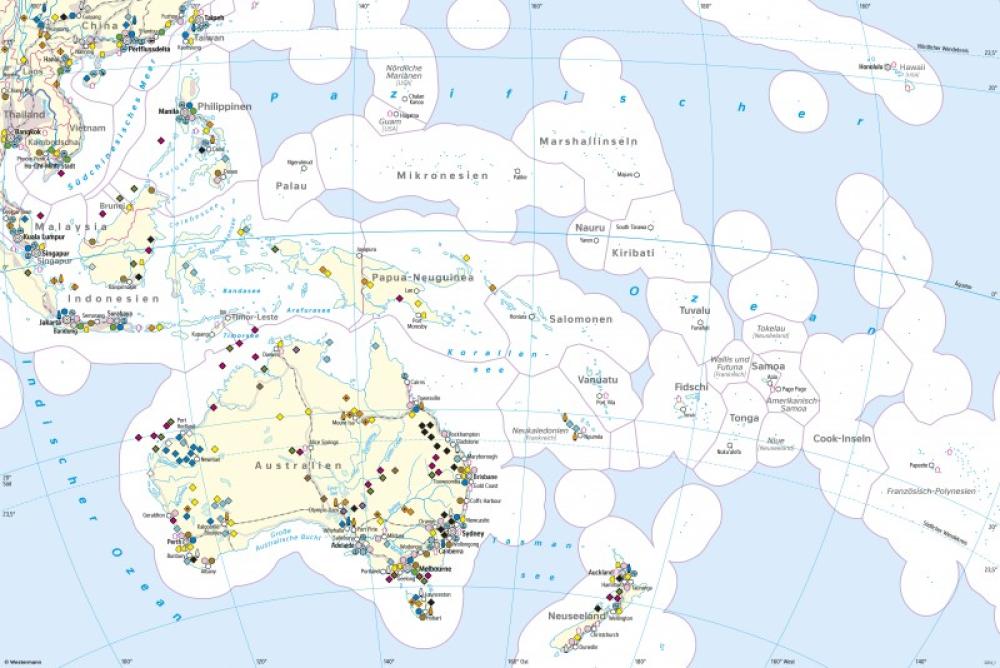 Bild der Karte Australien und Ozeanien - Wirtschaft - Australien und Ozeanien - Wirtschaft und Bevölkerung