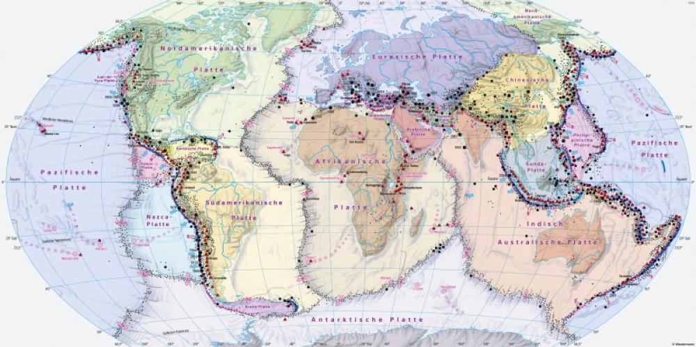 Bild der Karte Erde - Plattentektonik, Erdbeben und Vulkane - Erde - Tektonik und Erdgeschichte