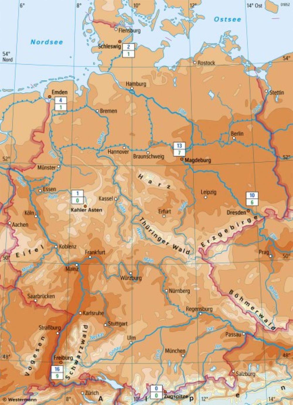 Bild der Karte Deutschland - Temperaturen im Juli - Deutschland - Klima und Klimawandel