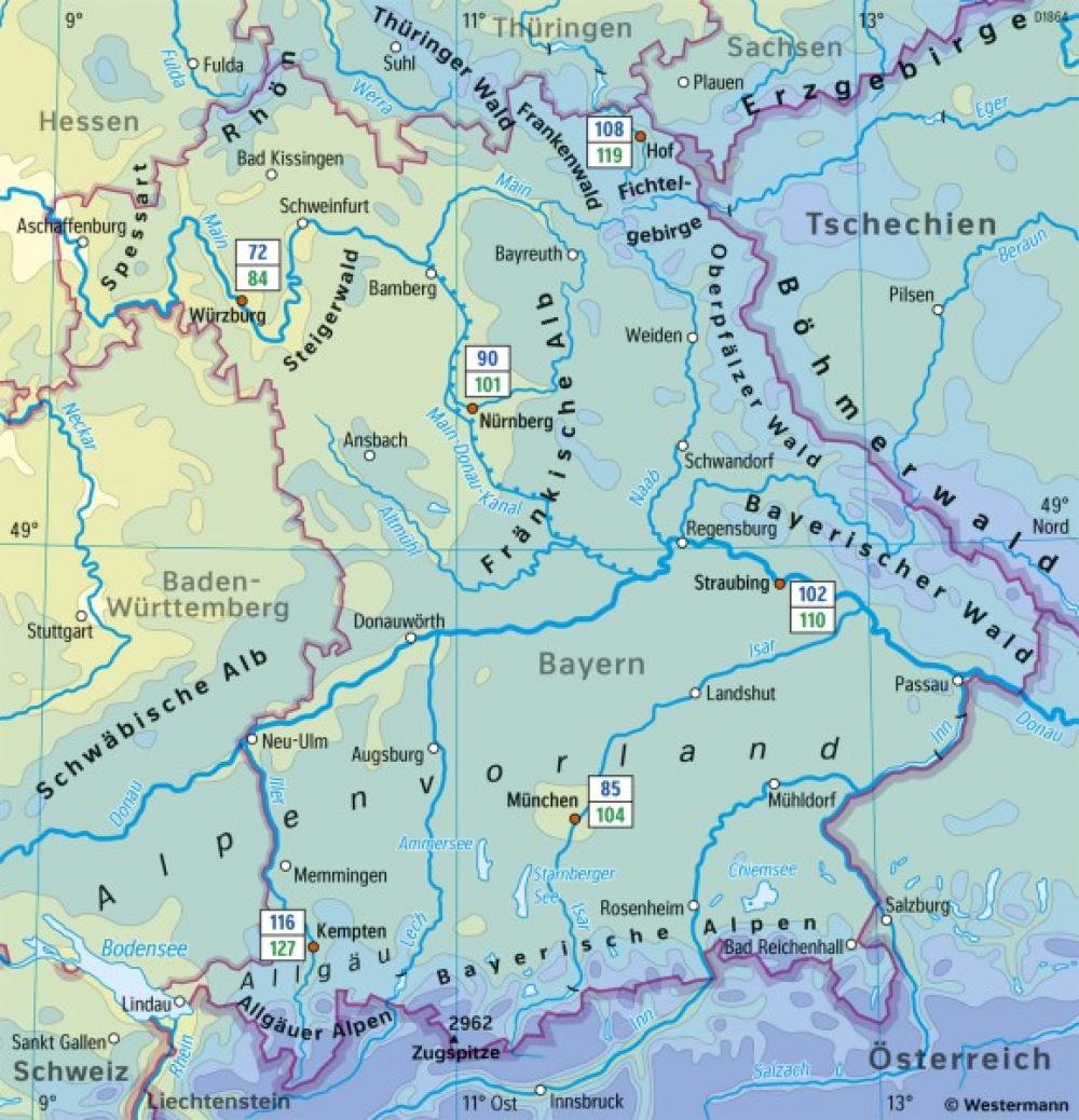 Bild der Karte Bayern - Temperaturen im Januar - Bayern - Klima