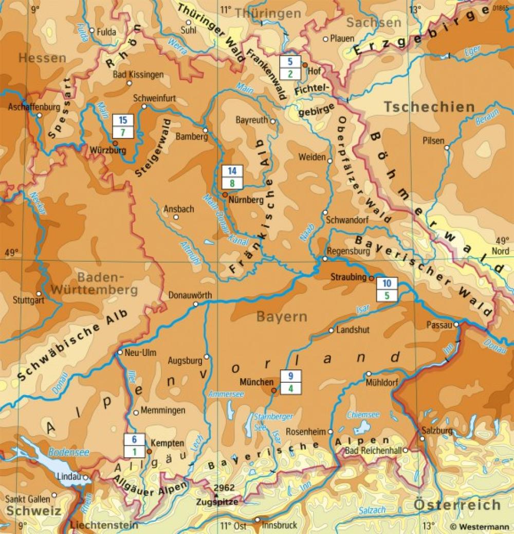 Bild der Karte Bayern - Temperaturen im Juli - Bayern - Klima