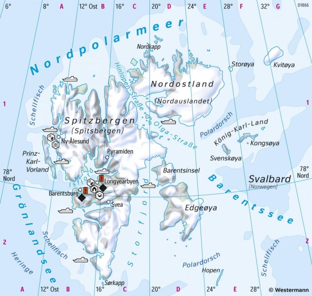 Bild der Karte Spitzbergen - Wirtschaft - Skandinavien, Baltikum - Wirtschaft und Umwelt