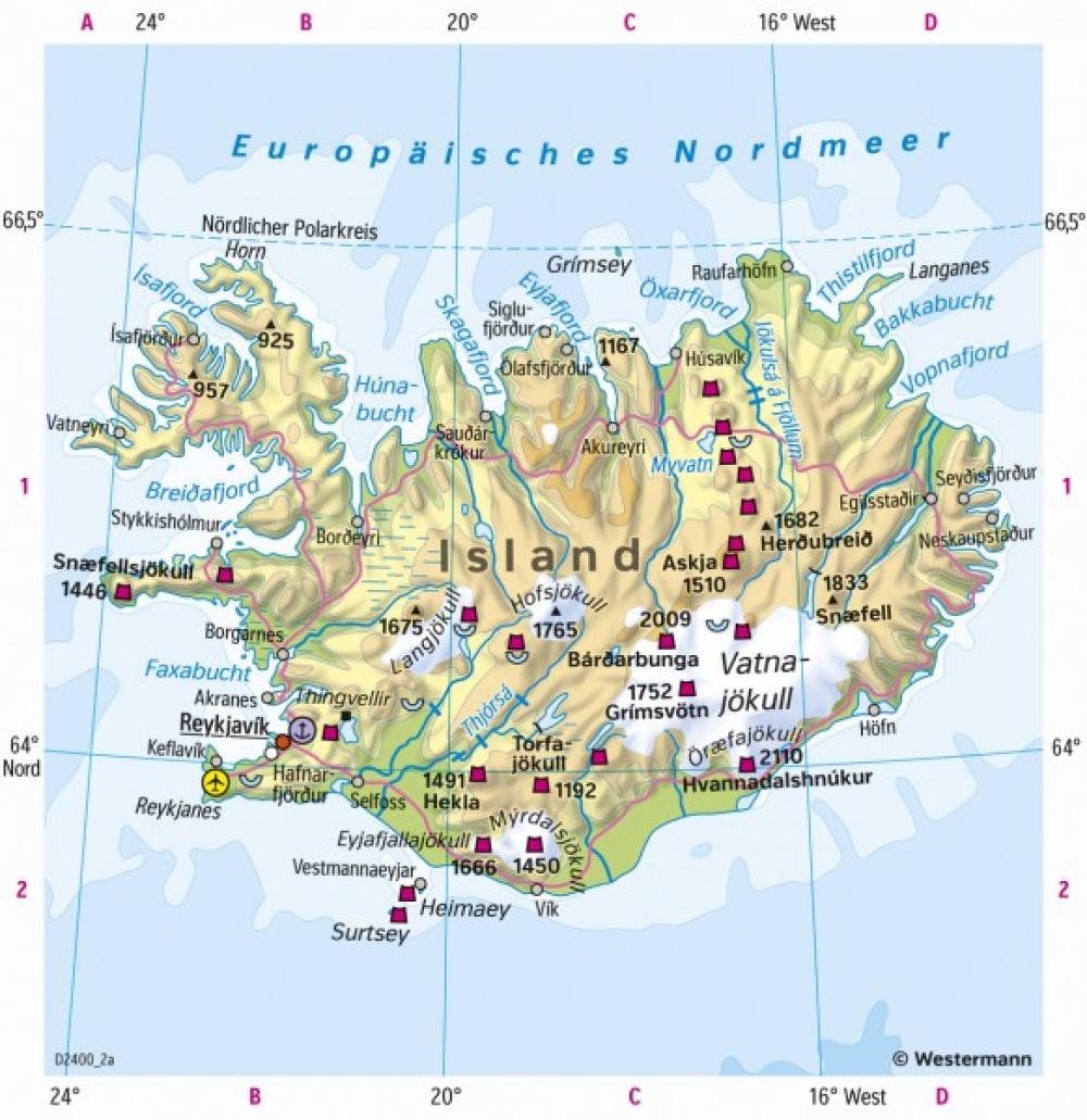 Island - Physische Karte