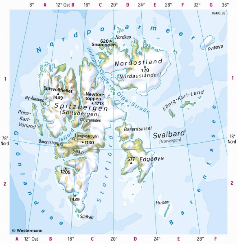 Bild der Karte Spitzbergen - Physische Karte - Skandinavien, Baltikum - Physische Karte