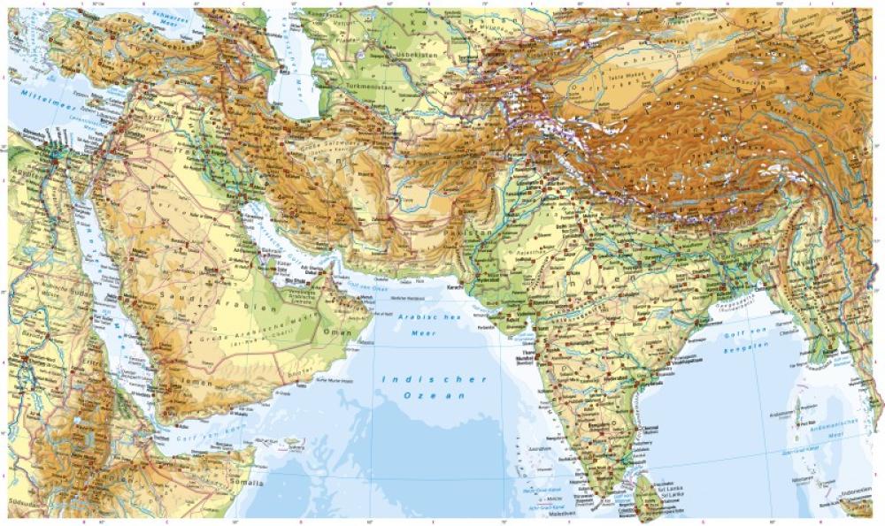 West- und Südasien - Physische Karte