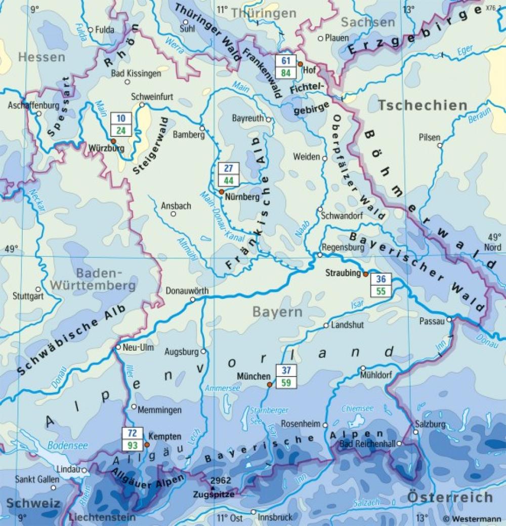 Bild der Karte Bayern - Niederschläge im Jahr - Bayern - Klima