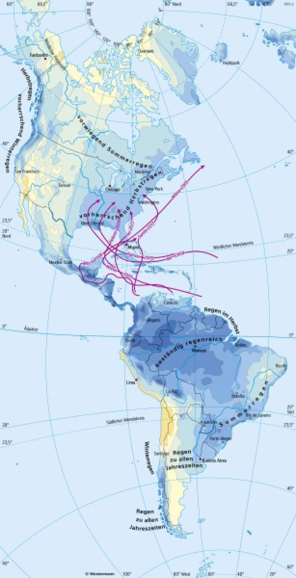 Bild der Karte Amerika - Niederschläge im Jahr - Amerika - Klima