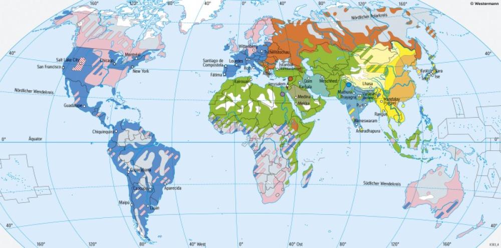 Bild der Karte Erde - Religionen - Erde - Kultur und Gesellschaft