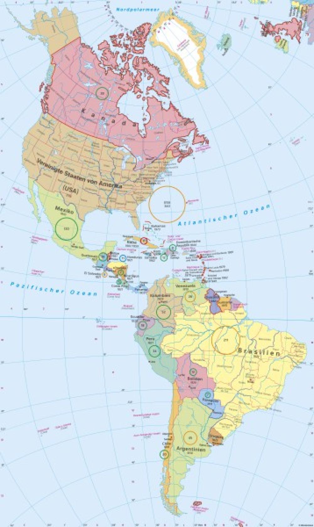 Bild der Karte Amerika - Politische Übersicht - Amerika - Staaten und Geschichte