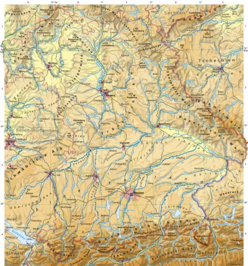 Bild der Karte Bayern - Physische Übersicht - Bayern - Physische Übersicht