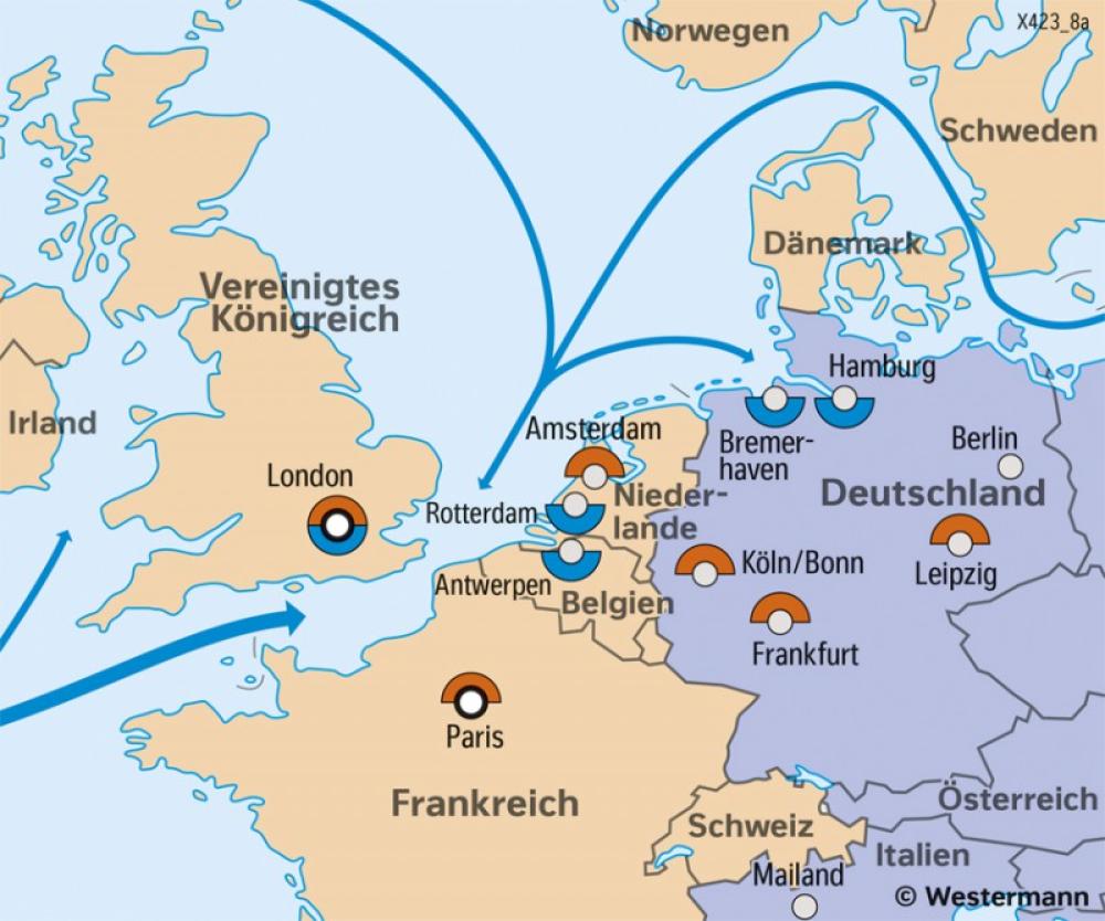 Bild der Karte Globalisierte Wirtschaft - Westeuropa - Erde - Wirtschaft und Rohstoffhandel