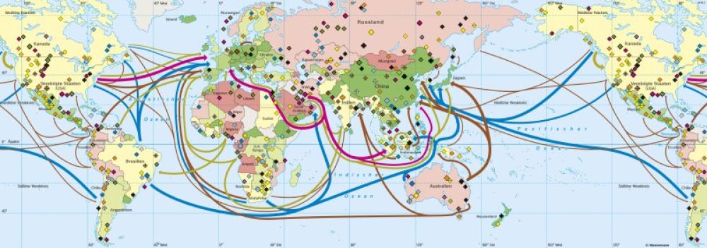 Bild der Karte Erde - Welthandel mit Bergbaurohstoffen - Erde - Wirtschaft und Rohstoffhandel