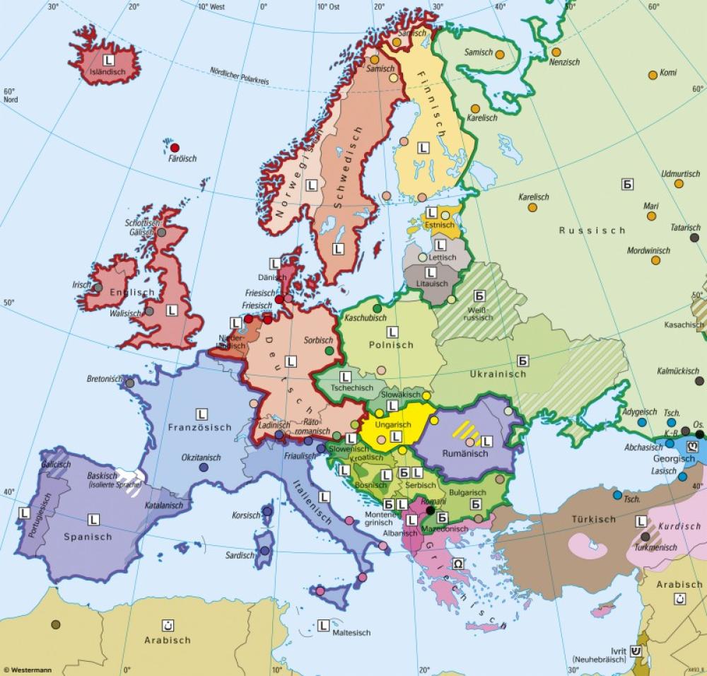 Bild der Karte Europa - Sprachen - Europa - Bev&#246;lkerung und Sprachen