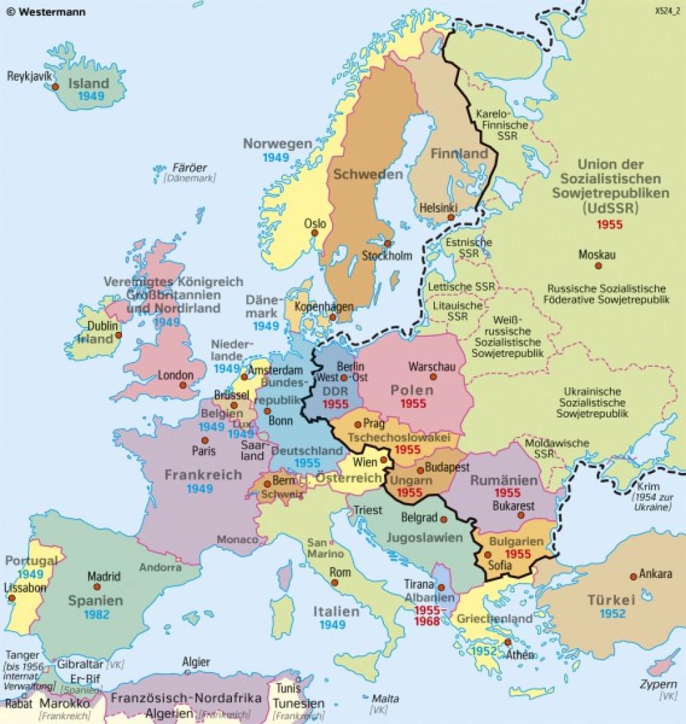 Bild der Karte Europa - Staaten 1949 (nach dem Zweiten Weltkrieg) - Europa - Staaten