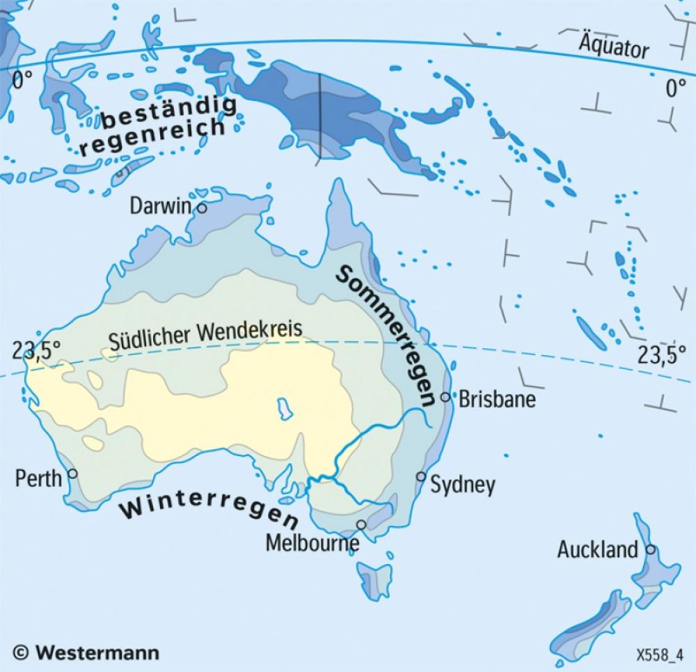 Bild der Karte Australien, Neuseeland - Niederschläge im Jahr - Australien, Neuseeland - Wirtschaft und Umwelt
