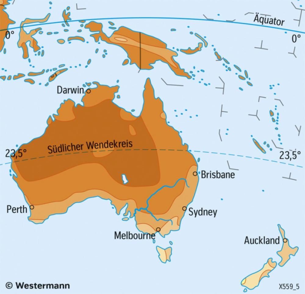 Bild der Karte Australien, Neuseeland - Temperaturen im Januar - Australien, Neuseeland - Wirtschaft und Umwelt