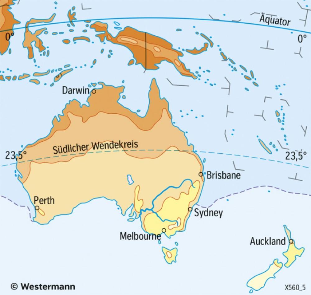 Bild der Karte Australien, Neuseeland - Temperaturen im Juli - Australien, Neuseeland - Wirtschaft und Umwelt