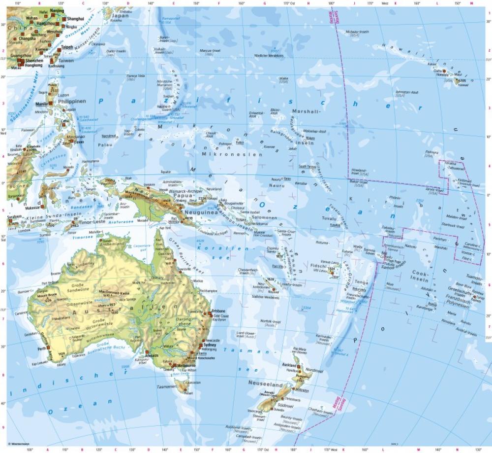 Bild der Karte Australien und Ozeanien - Physische Übersicht - Australien und Ozeanien - Physische &#220;bersicht