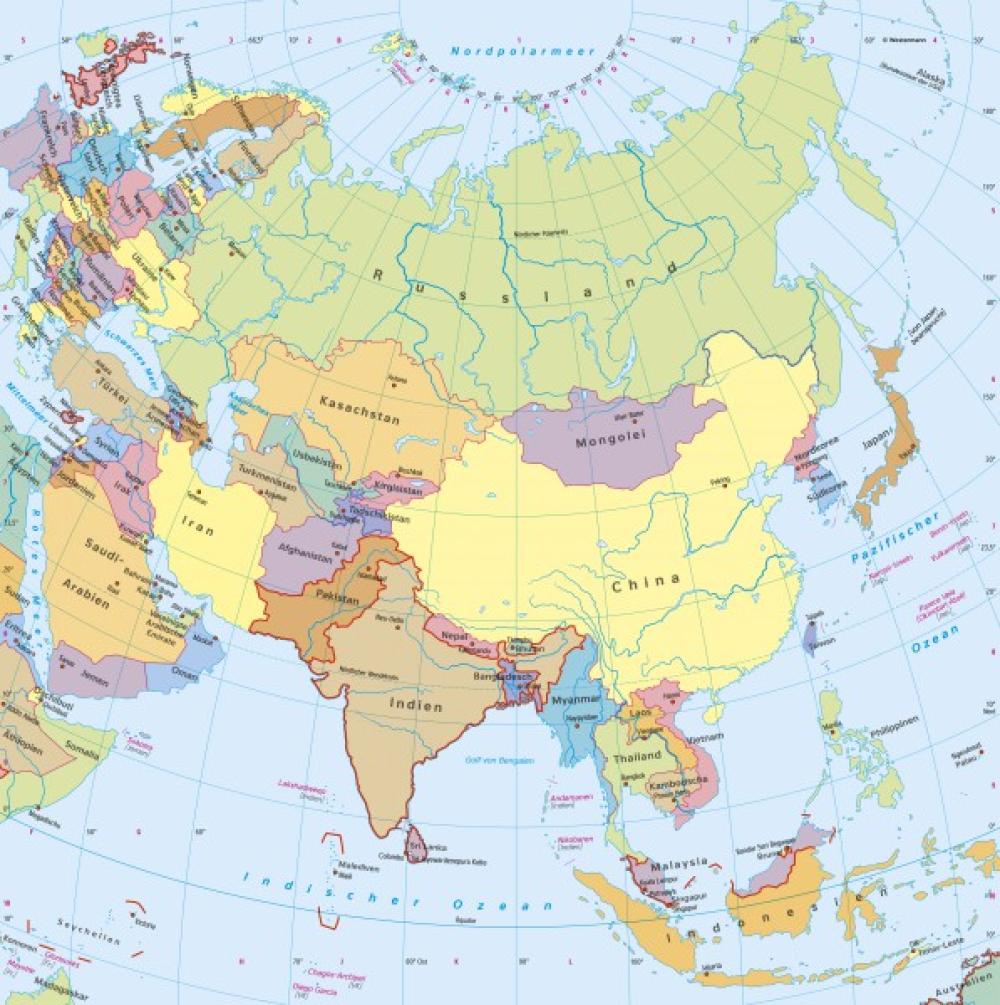 Bild der Karte Asien - Politische Übersicht - Asien - Staaten und Bev&#246;lkerung