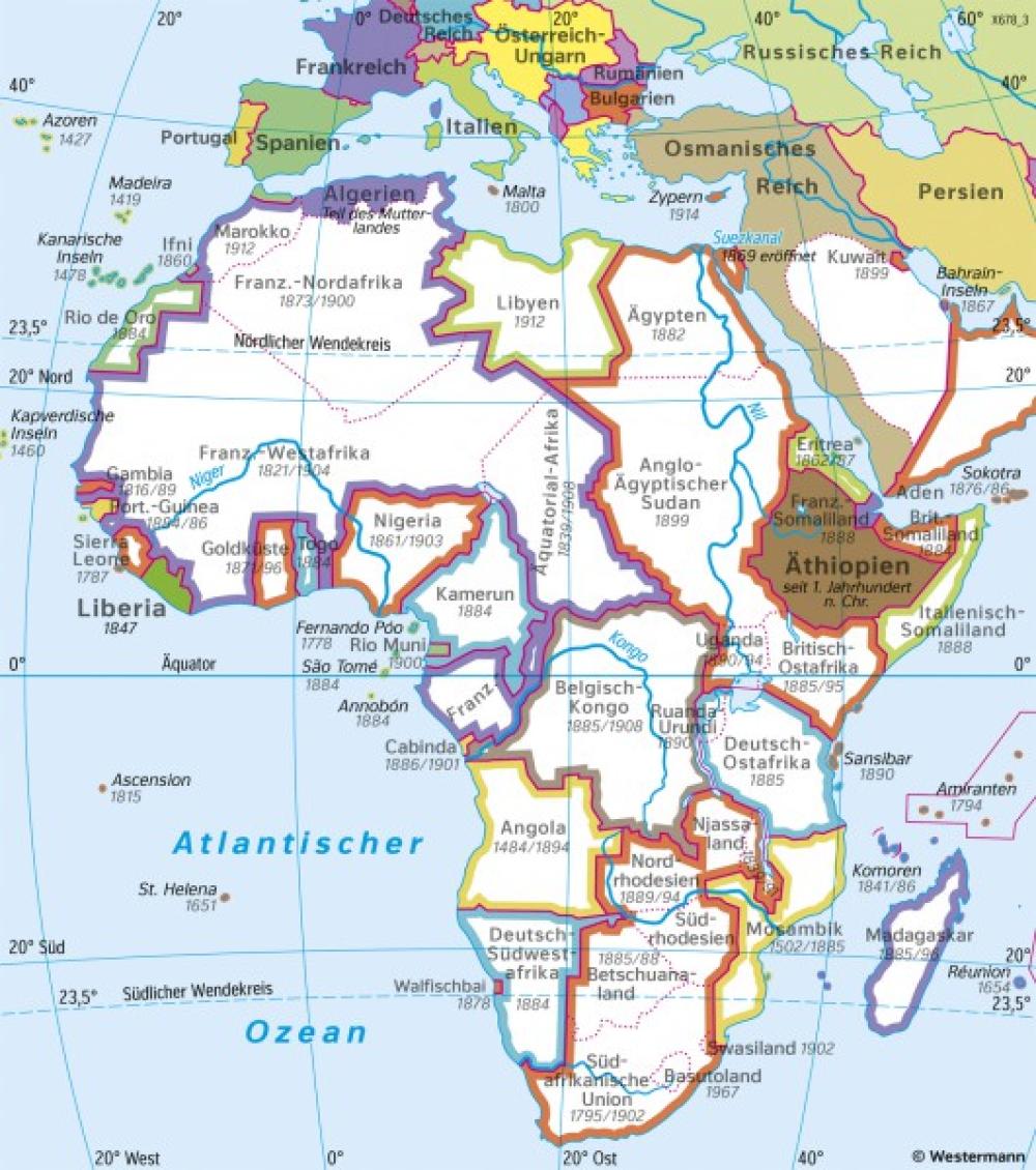 Bild der Karte Afrika - Staaten um 1914 - Afrika - Staaten und Bev&#246;lkerung