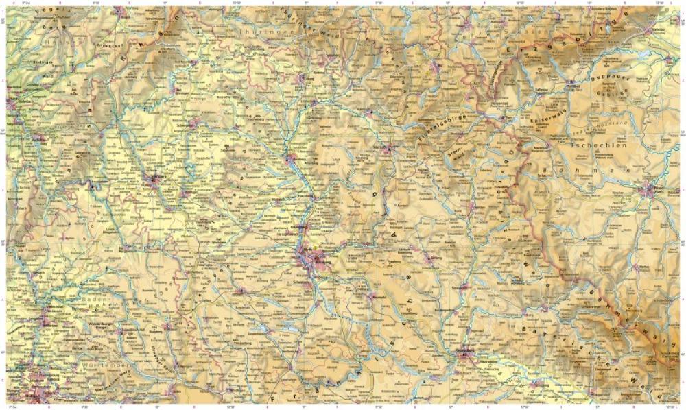 Franken und Oberpfalz - Physische Karte