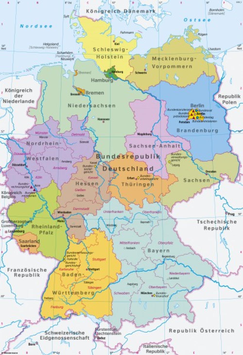 Bild der Karte Deutschland - Politische Übersicht - Deutschland - Bundesl&#228;nder