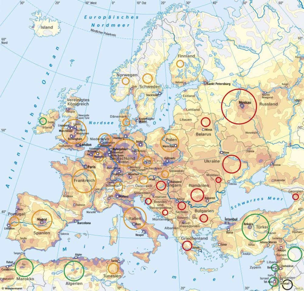 Bild der Karte Europa - Bevölkerung - Europa - Bev&#246;lkerung und Sprachen