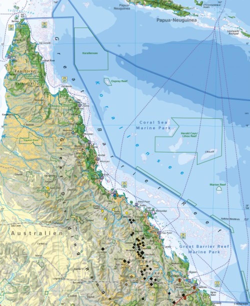 Bild der Karte Great Barrier Reef (Queensland, Australien) - Wirtschaft und Umwelt - Pazifischer Ozean - Inselwelten im Vergleich