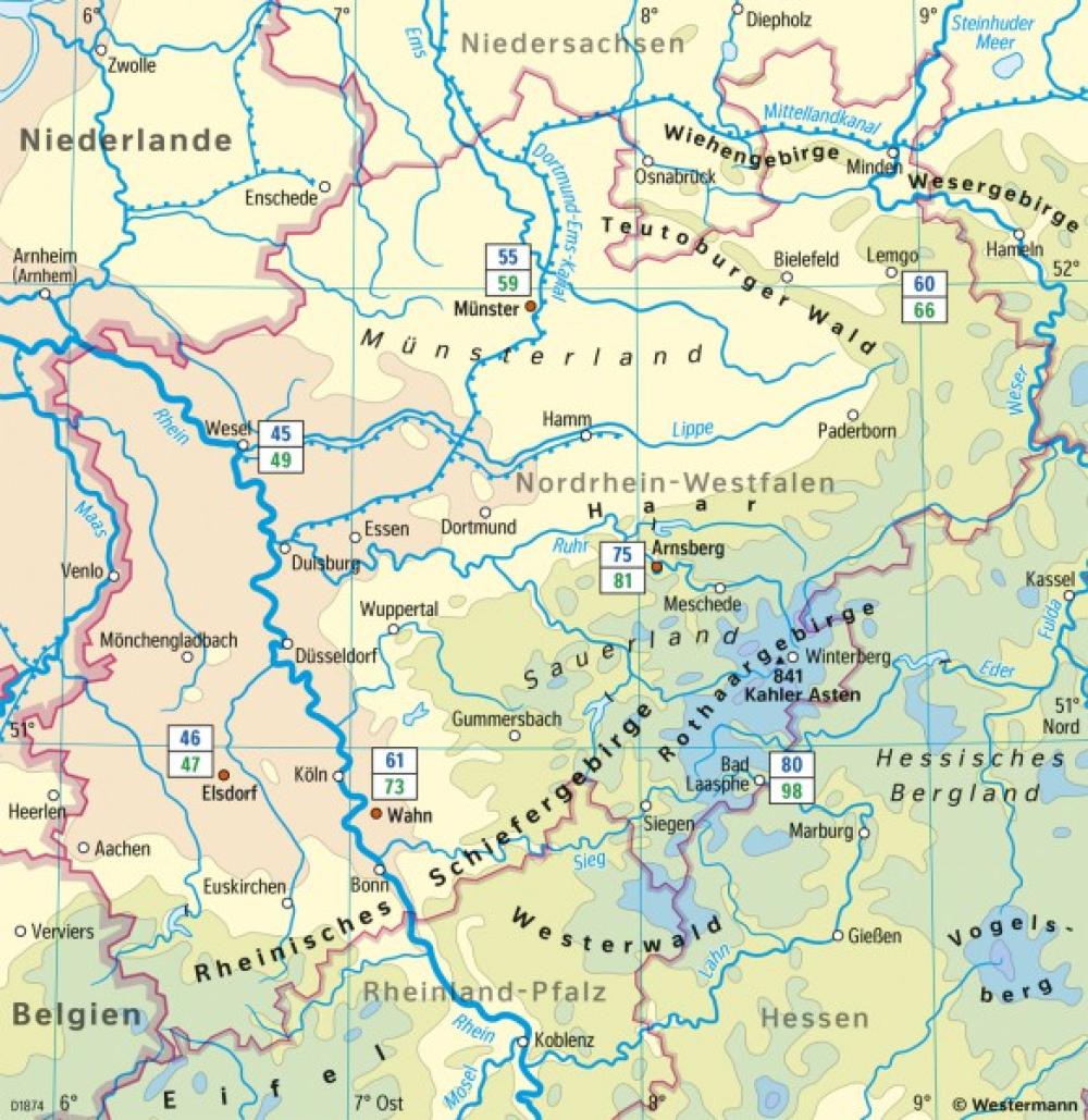 Bild der Karte Nordrhein-Westfalen - Temperaturen im Januar - Nordrhein-Westfalen - Landwirtschaft und Klima