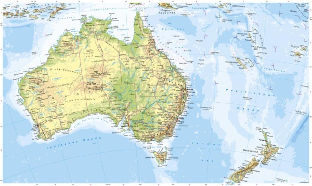 Bild der Karte Australien, Neuseeland - Physische Karte - Australien, Neuseeland - Physische Karte