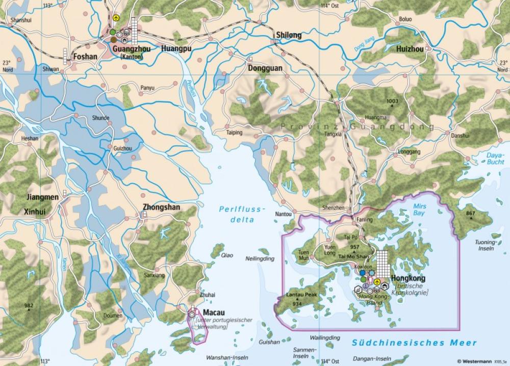 Bild der Karte Perlflussdelta (China) - Landschaftswandel durch Verstädterung - 1980 - Asien - Bev&#246;lkerungsschwerpunkt der Erde