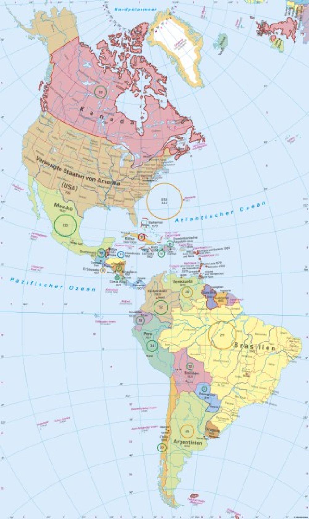 Bild der Karte Amerika - Politische Übersicht - Amerika - Staaten und Geschichte