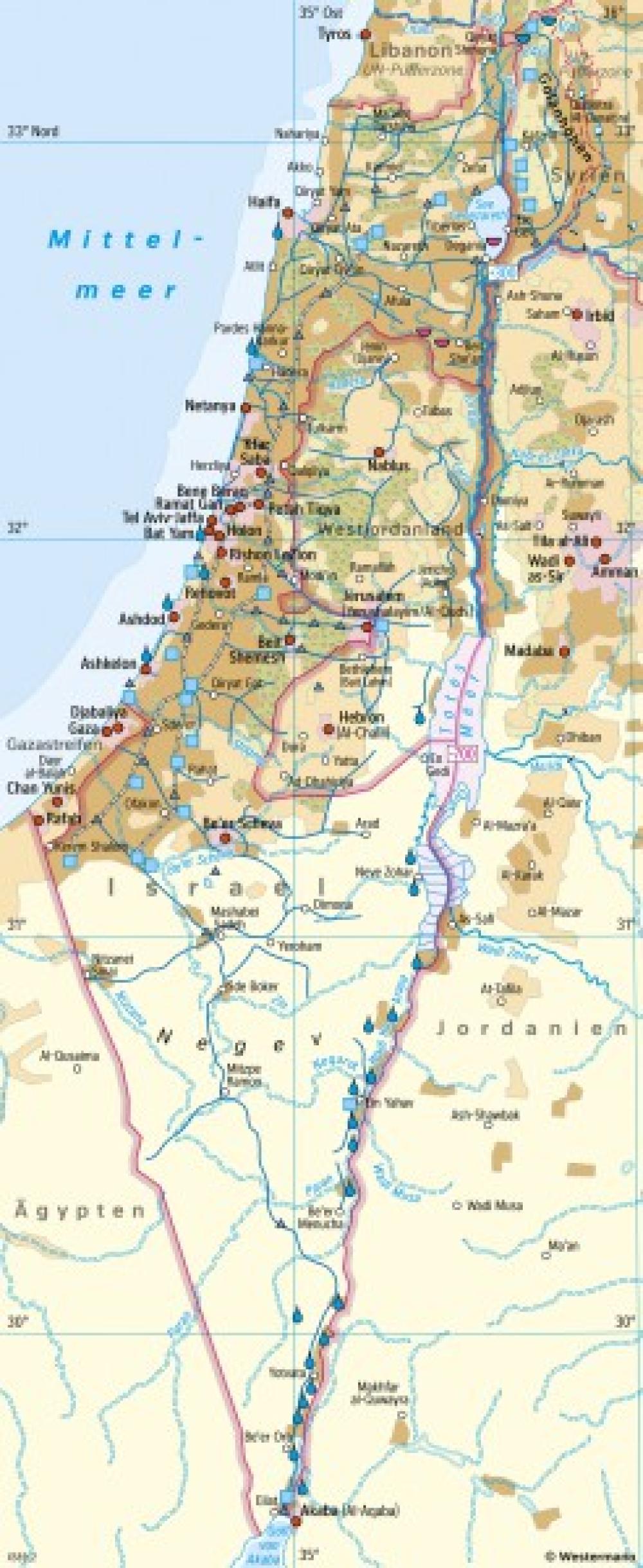 Bild der Karte Israel - Lebensader Jordan - Asien - Physische &#220;bersicht