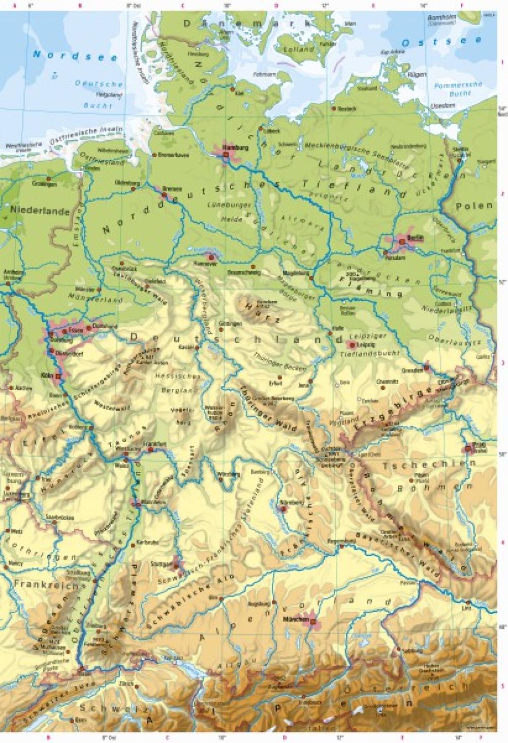 Bild der Karte Deutschland - Physischer Überblick - Deutschland - Physischer &#220;berblick