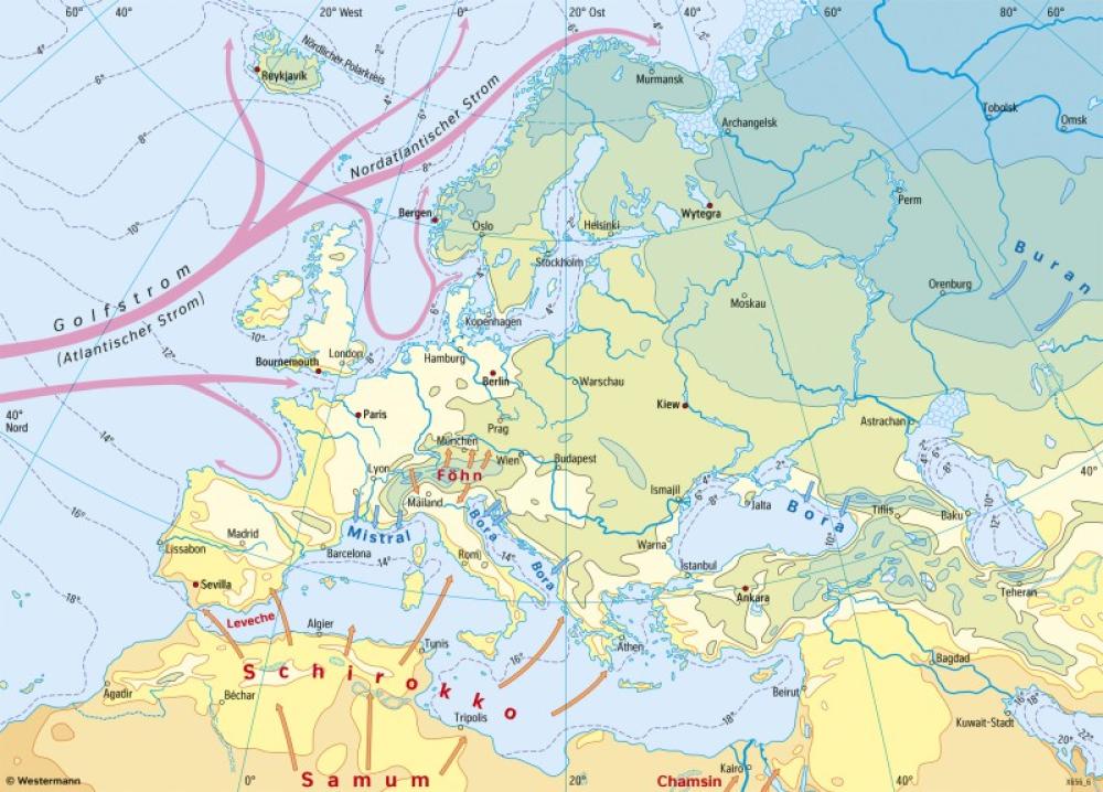 Bild der Karte Europa - Temperaturen im Januar - Europa - Klima